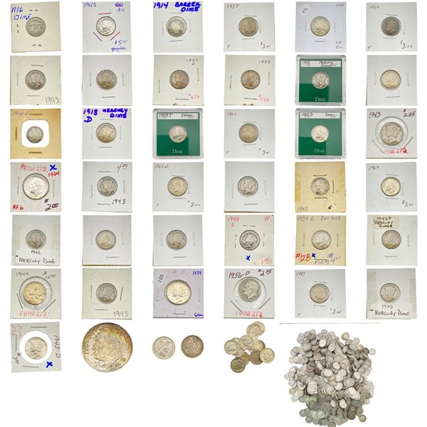1914-1964 US 90% Silver Dime Lot [957 Dimes]