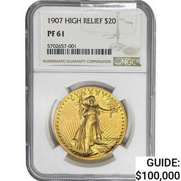 1907 $20 Gold Double Eagle NGC PF61 High Relief