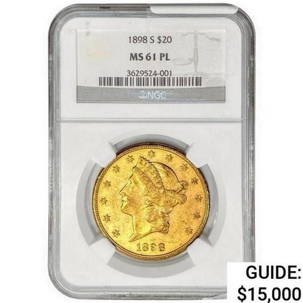 1898-S $20 Gold Double Eagle NGC MS61 PL