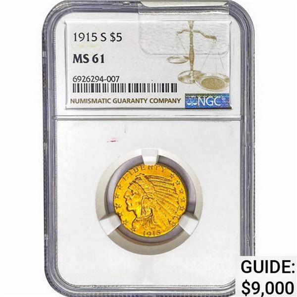 1915-S $5 Gold Half Eagle NGC MS61