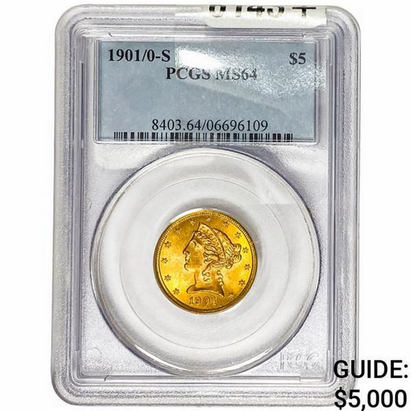 1901/0-S $5 Gold Half Eagle PCGS MS64