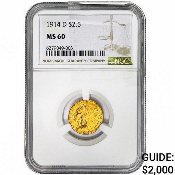 1914-D $2.50 Gold Quarter Eagle NGC MS60