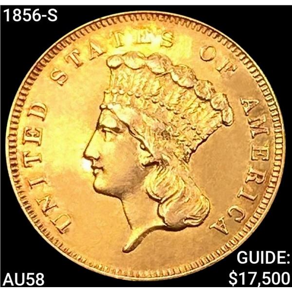 1856-S $3 Gold Piece CHOICE AU