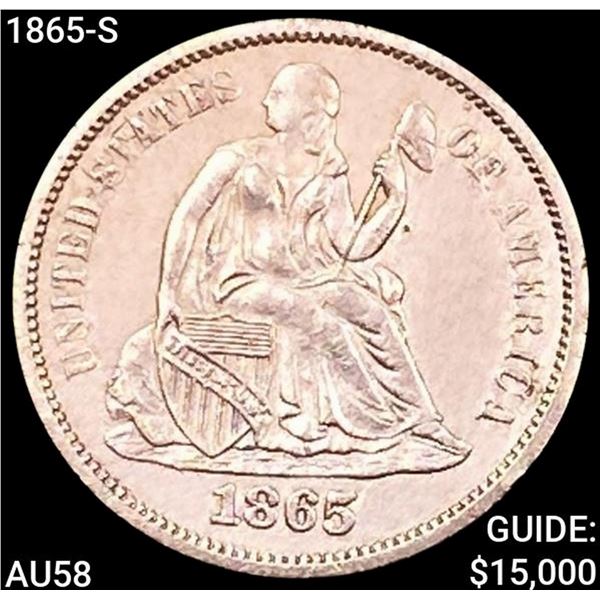 1865-S Seated Liberty Dime CHOICE AU