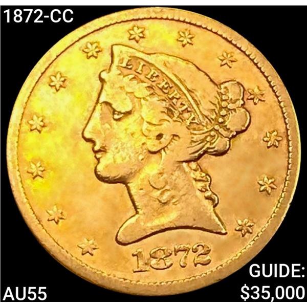 1872-CC $5 Gold Half Eagle HIGH GRADE