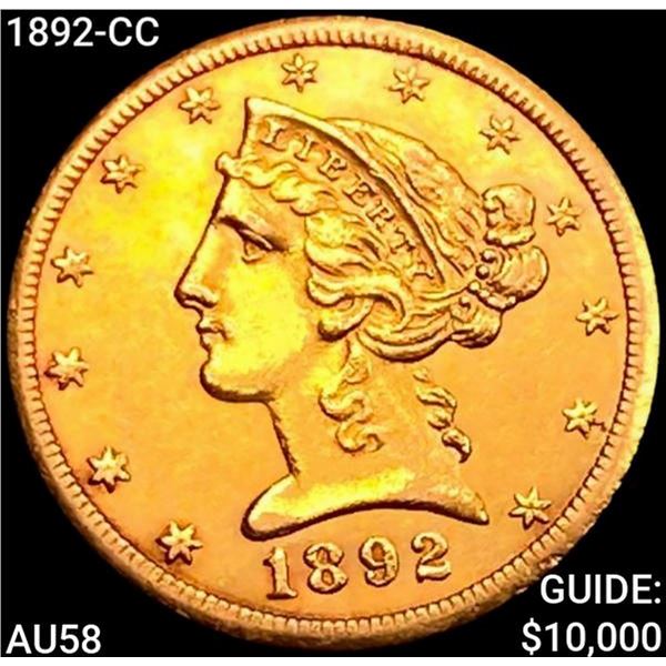 1892-CC $5 Gold Half Eagle CHOICE AU