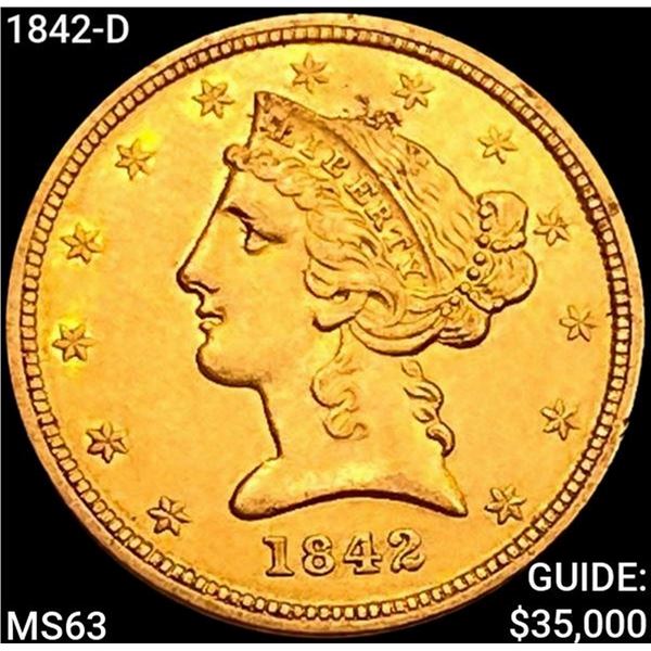 1842-D $5 Gold Half Eagle CHOICE BU