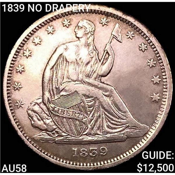 1839 NO DRAPERY Seated Liberty Half Dollar CHOICE AU