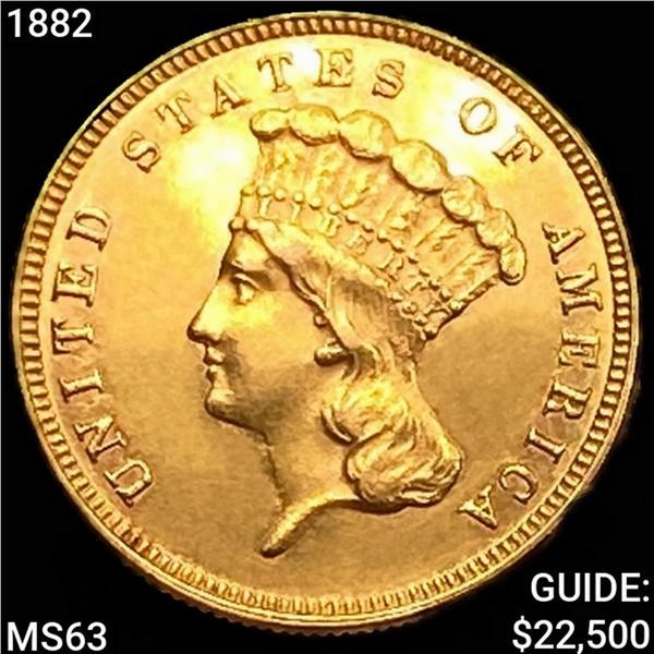 1882 $3 Gold Piece CHOICE BU