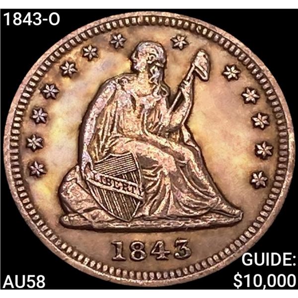 1843-O Seated Liberty Quarter CHOICE AU