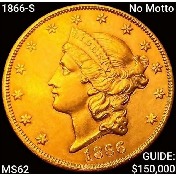 1866-S No Motto $20 Gold Double Eagle UNCIRCULATED