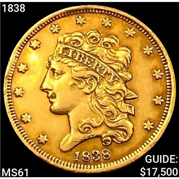 1838 $5 Gold Half Eagle UNCIRCULATED