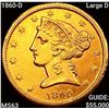 1860-D Large D $5 Gold Half Eagle CHOICE BU