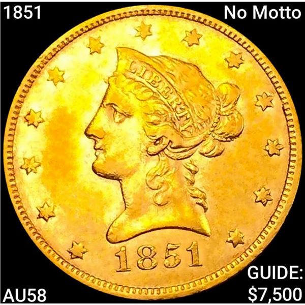 1851 No Motto $10 Gold Eagle CHOICE AU