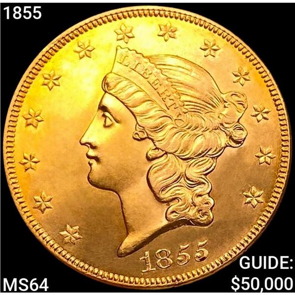 1855 $20 Gold Double Eagle CHOICE BU