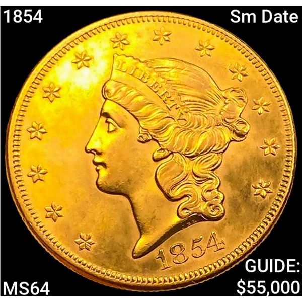 1854 Sm Date $20 Gold Double Eagle CHOICE BU