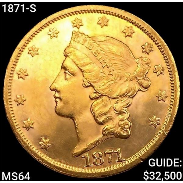 1871-S $20 Gold Double Eagle CHOICE BU