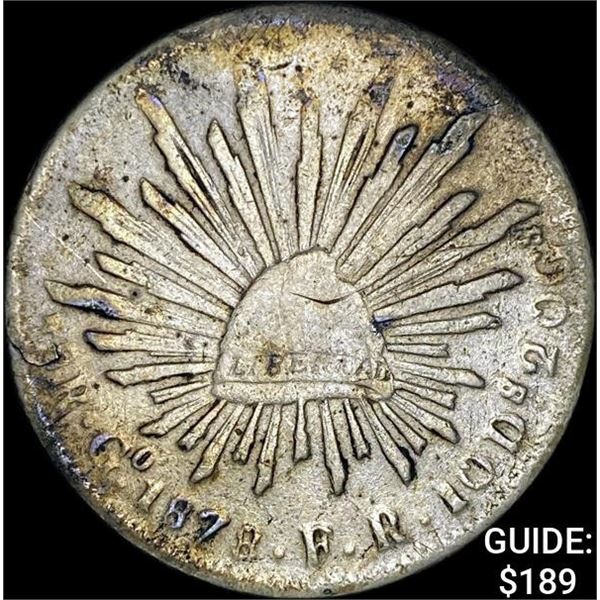 1878Go FR Mexico Silver 8 Reales Cap & Ray NEARLY UNCIRCULATED