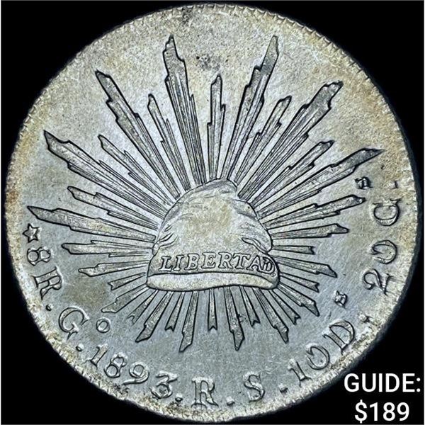 1893Go RS Mexico Silver 8 Reales Cap & Ray CHOICE AU