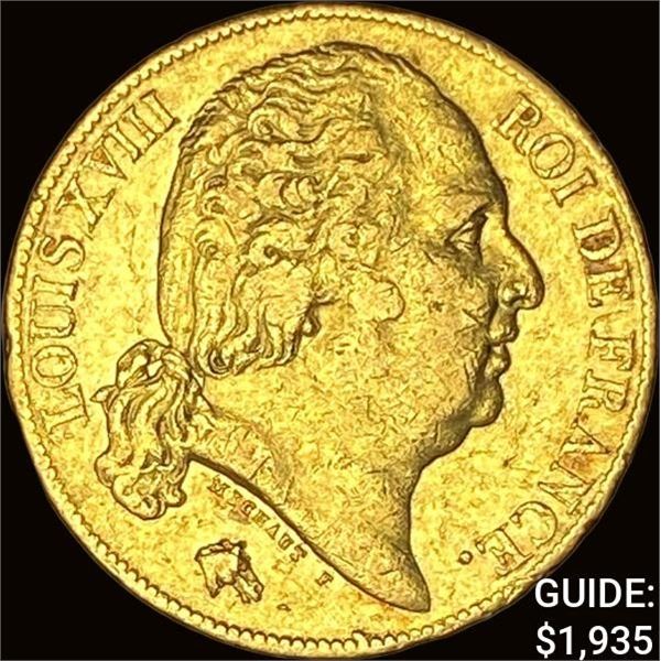 1819-A France Louis XVIII Gold 20 Franc .1867oz CLOSELY UNCIRCULATED