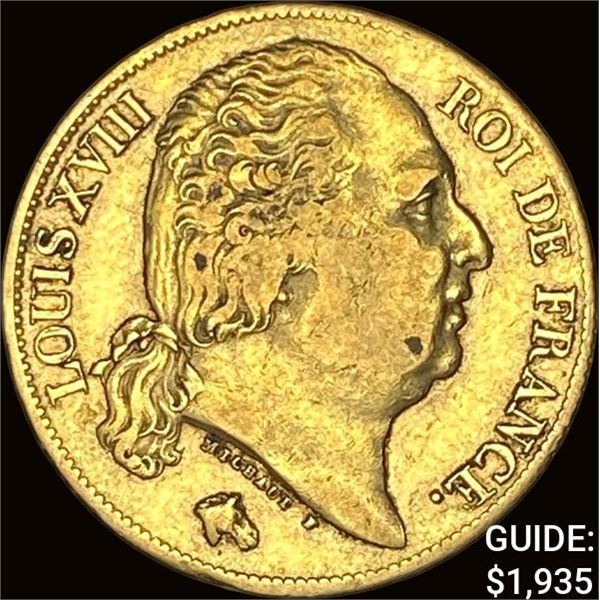1824 France Louis XVIII Gold 20 Franc .1867oz NEARLY UNCIRCULATED