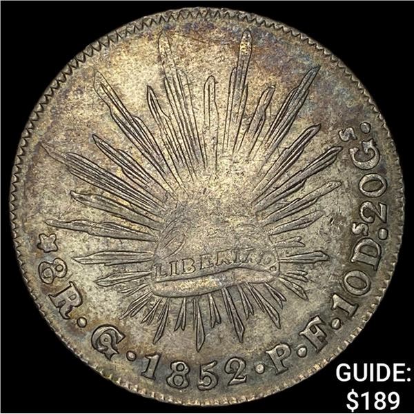 1852Go PF Mexico Silver 8 Reales Cap & Ray NEARLY UNCIRCULATED