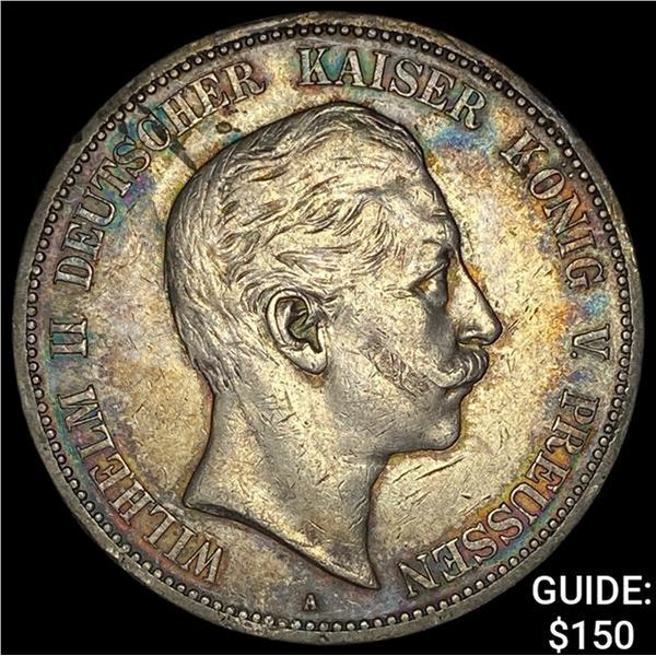 1902A Prussia Silver 5 Reichsmark NEARLY UNCIRCULATED