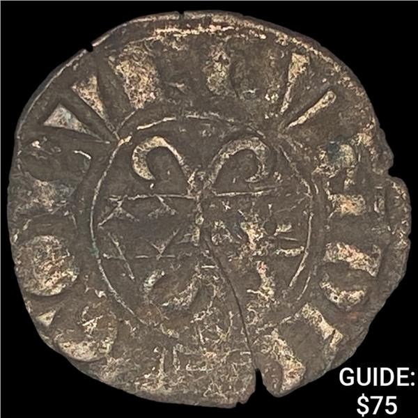 [1305-1315] French Burgundy Dukes Hugues V Silver Denier CLOSELY UNCIRCULATED