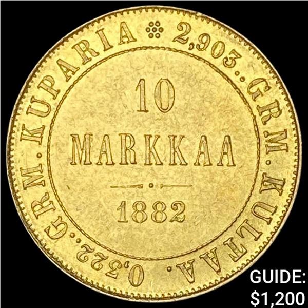 1882S Finland Gold 10 Markkaa .0933oz UNCIRCULATED