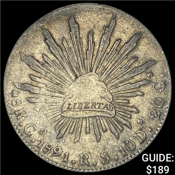1891Go RS Mexico Silver 8 Reales Cap & Ray CLOSELY UNCIRCULATED