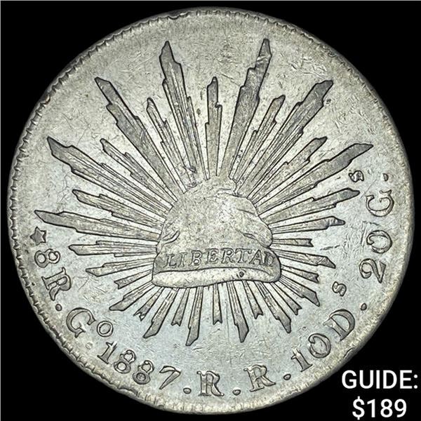 1887Go RR Mexico Silver 8 Reales Cap & Ray CLOSELY UNCIRCULATED