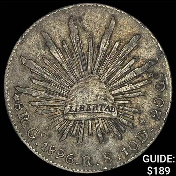 1896Go RS Mexico Silver 8 Reales Cap & Ray NEARLY UNCIRCULATED