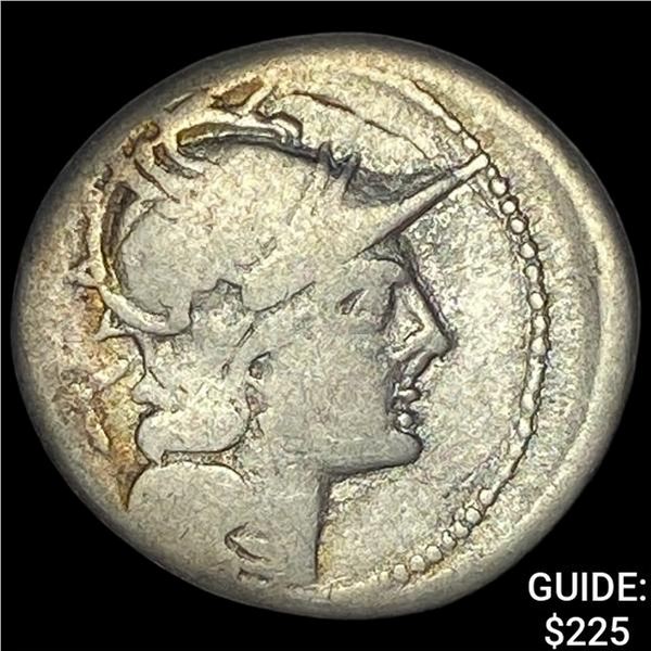 [189-179]BC Roman Rep Domintius Silver Denarius ABOUT UNCIRCULATED