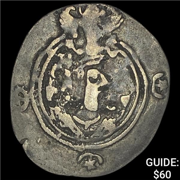 Sasanian Khusro II 290-628 AD Silver Drachm ABOUT UNCIRCULATED