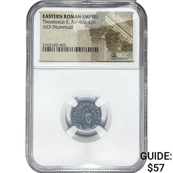 East Roman Theodosius II, AD 402-450 AE3 Nummus NGC