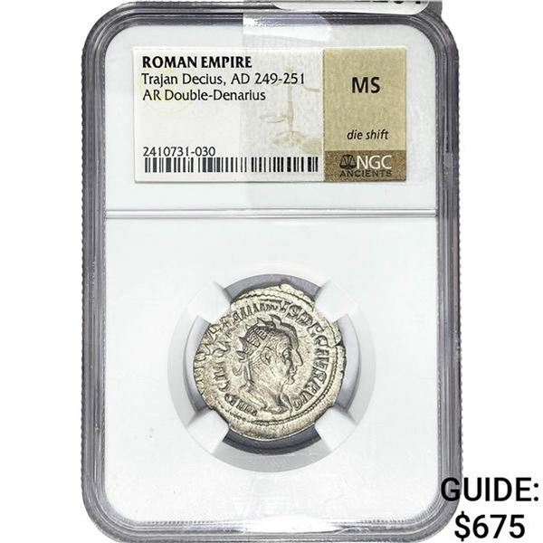 Roman Trajan Decius, AD 249-251 Silver DBL Denarius NGC MS