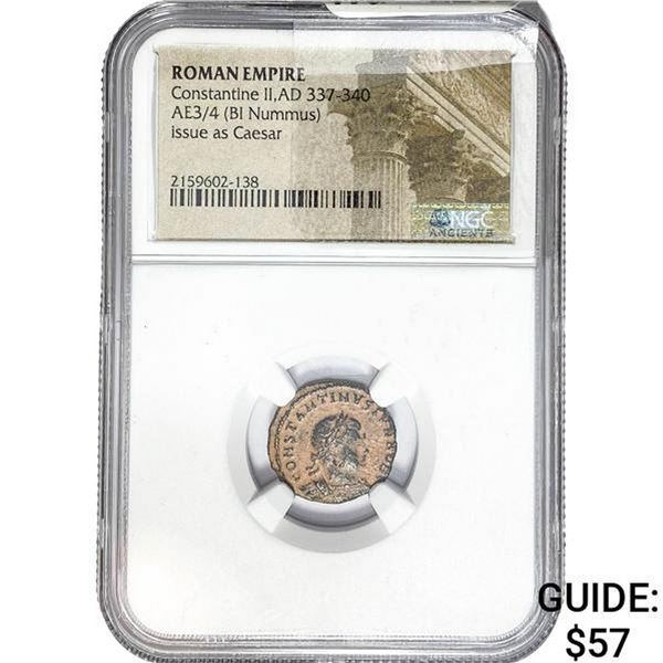 Roman Constantine II, AD 337-340 AE3/4 BI Nummus NGC