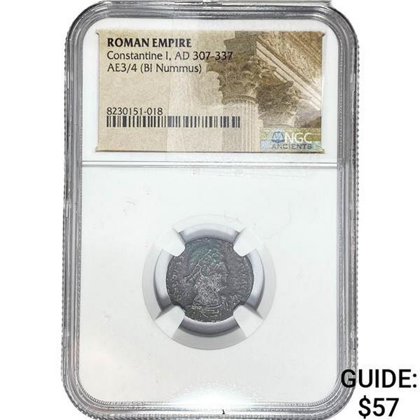 Roman Constantine I, AD 307-337 AE3/4 BI Nummus NGC