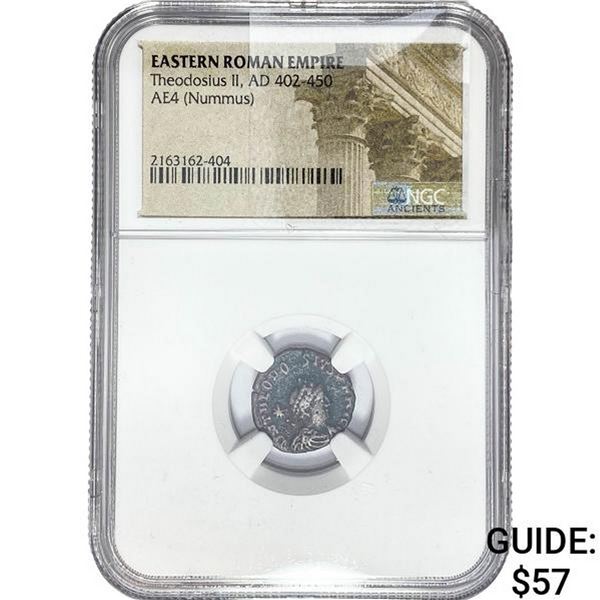 East Roman Theodosius II, AD 402-450 AE4 Nummus NGC