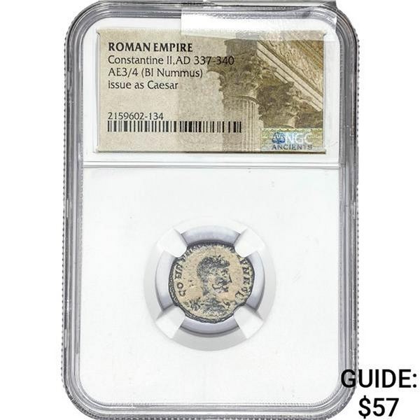 Roman Constantine II, AD 337-340 AE3/4 BI Nummus NGC
