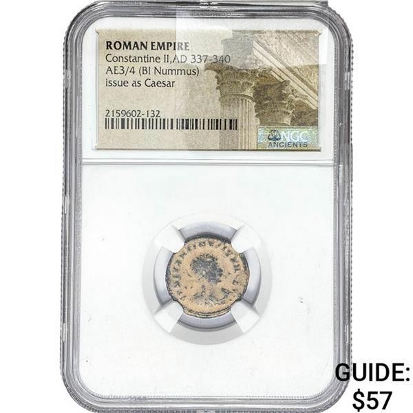 Roman Constantine II, AD 337-340 AE3/4 BI Nummus NGC