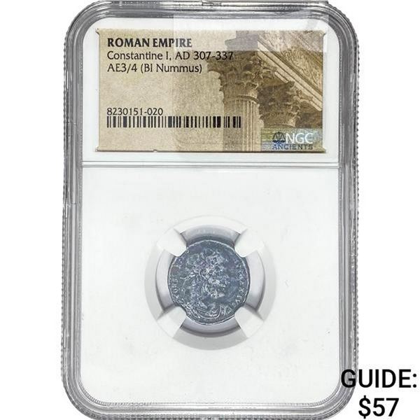 Roman Constantine I, AD 307-337 AE3/4 BI Nummus NGC