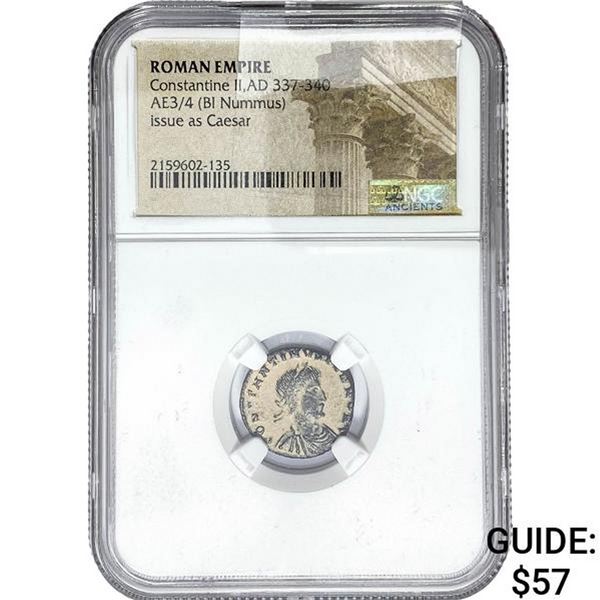 Roman Constantine II, AD 337-340 AE3/4 BI Nummus NGC