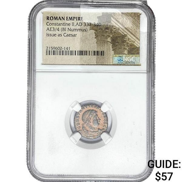Roman Constantine II, AD 337-340 AE3/4 BI Nummus NGC