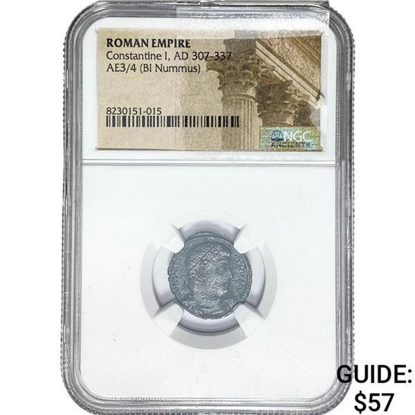 Roman Constantine I, AD 307-337 AE3/4 BI Nummus NGC