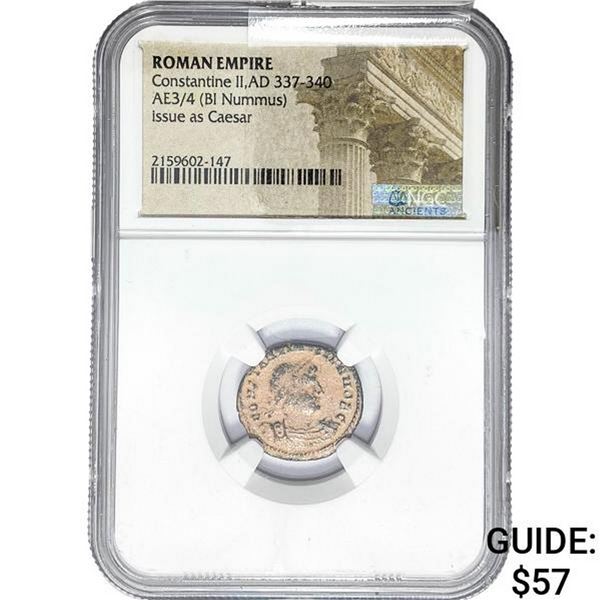 Roman Constantine II, AD 337-340 AE3/4 BI Nummus NGC