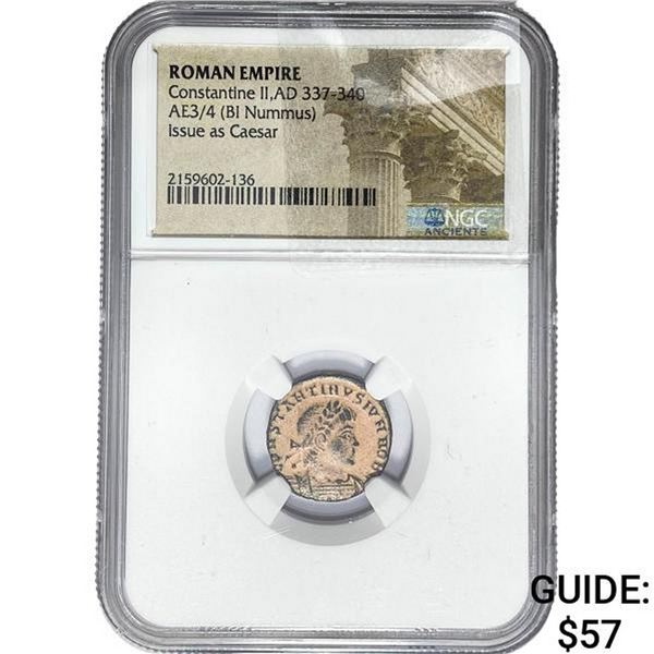 Roman Constantine II, AD 337-340 AE3/4 BI Nummus NGC