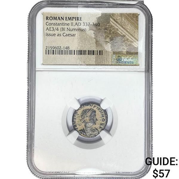 Roman Constantine II, AD 337-340 AE3/4 BI Nummus NGC