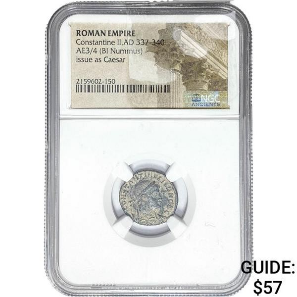 Roman Constantine II, AD 337-340 AE3/4 BI Nummus NGC