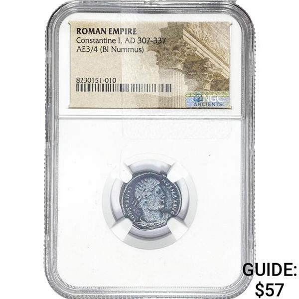 Roman Constantine I, AD 307-337 AE3/4 BI Nummus NGC